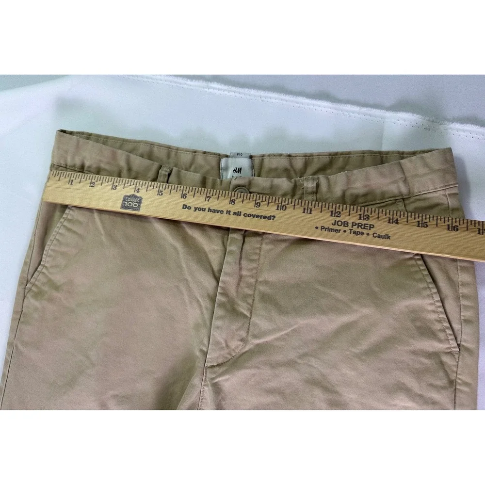 H&M Slim Fit Chino Pants Tan Khaki Mens Flat Front Casual Preppy Twill Slacks 32